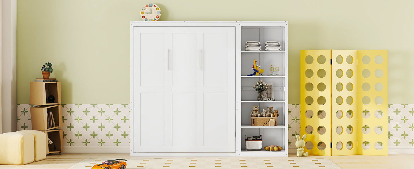Queen Size Murphy Wall Bed With Shelves - White