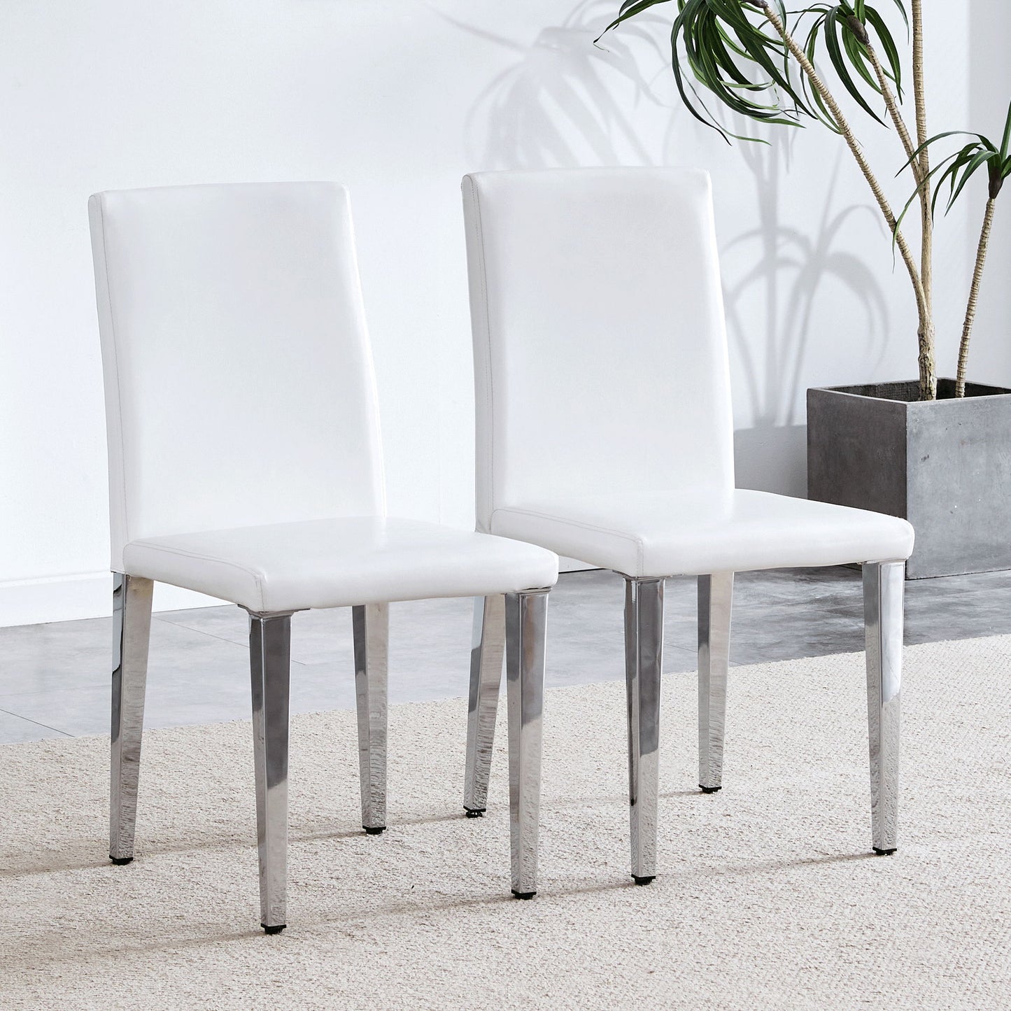 (Set of 4) Backrest Chairs With Silver Metal Legs The Perfect Combination, Suitable For Minimalist And Modern Home Styles - White / Silver