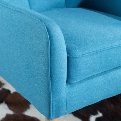Modern Arm Chair With Tufted Back And Wooden Legs - Teal