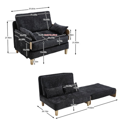 Mid Century Modern Foldable Sofa Bed Recliner, 3 - 1 Convertible Sleeper With 3 Pillows For Small Spaces - Black