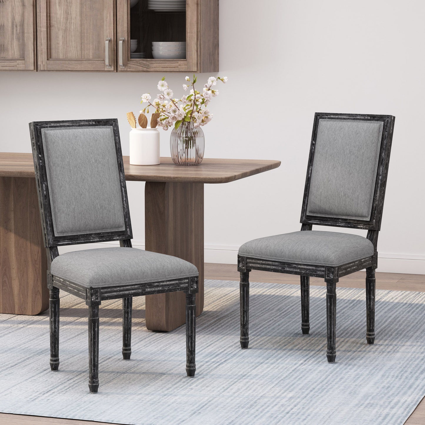 French Country Style Dining Chair Set With Upholstered Seats And Weathered - Gray