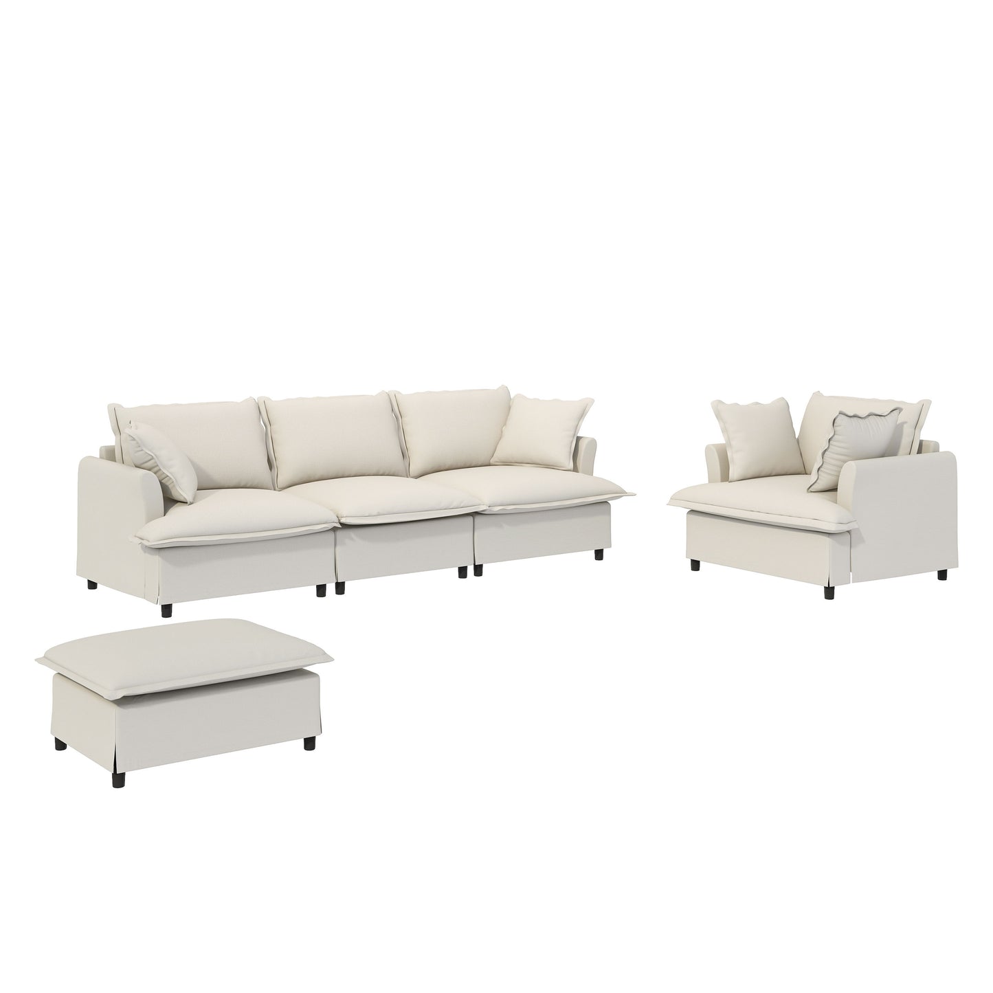 Oversized Single Seat Sofa Module For Modular Sectional Wide Seat, Armchair With Pillows Modern Upholstered Comfy Single Couch Lounge - Beige