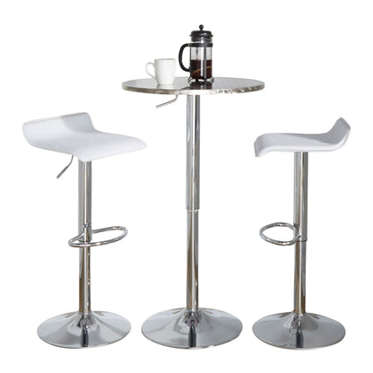 Ale - 3 Piece Bar Set Bistro Round Contemporary Adjustable Oval Footrest - Silver / Chrome / White