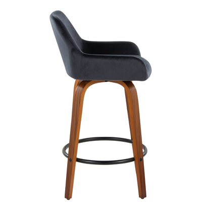 Daniella - Contemporary Fixed Height Counter Stool With Swivel With Round Footrest (Set of 2) - Walnut / Black