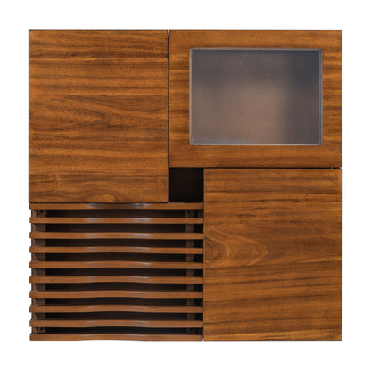 Mid Century Modern Coffee Table, Unique Square Wooden Coffee Table With 3 Drawers, Tempered Glass And Solid Wood Legs For Living Room - Brown