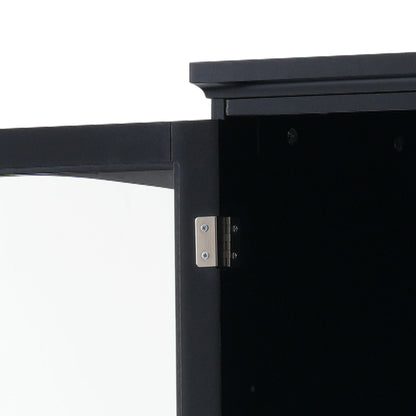 Tall Bathroom Storage Cabinet With Glass Doors, Free-Standing, Two Drawers, And Adjustable Shelves, MDF Board, Painted Perfect For Displaying Your Favorite Items - Black