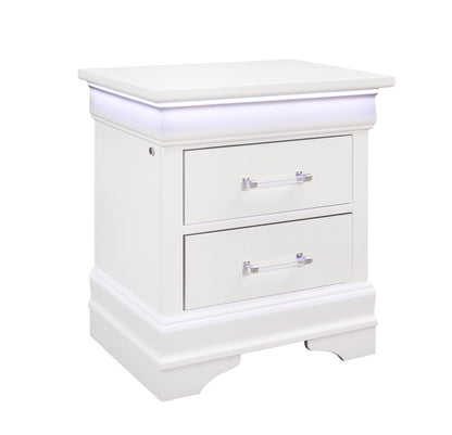 Charlston - Nightstand With LED - White