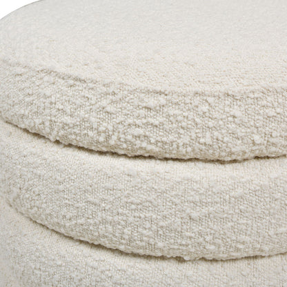 Fuji - Oversized Round Storage Ottoman - Ivory White