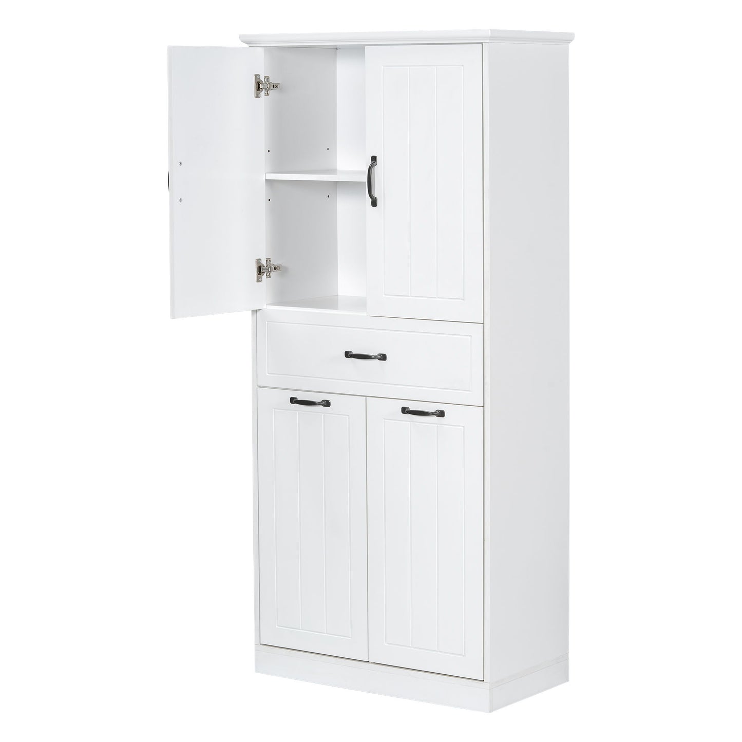 Modern Bathroom Storage Cabinet With 2 Laundry Baskets, 1 Drawer, Adjustable Shelf - White