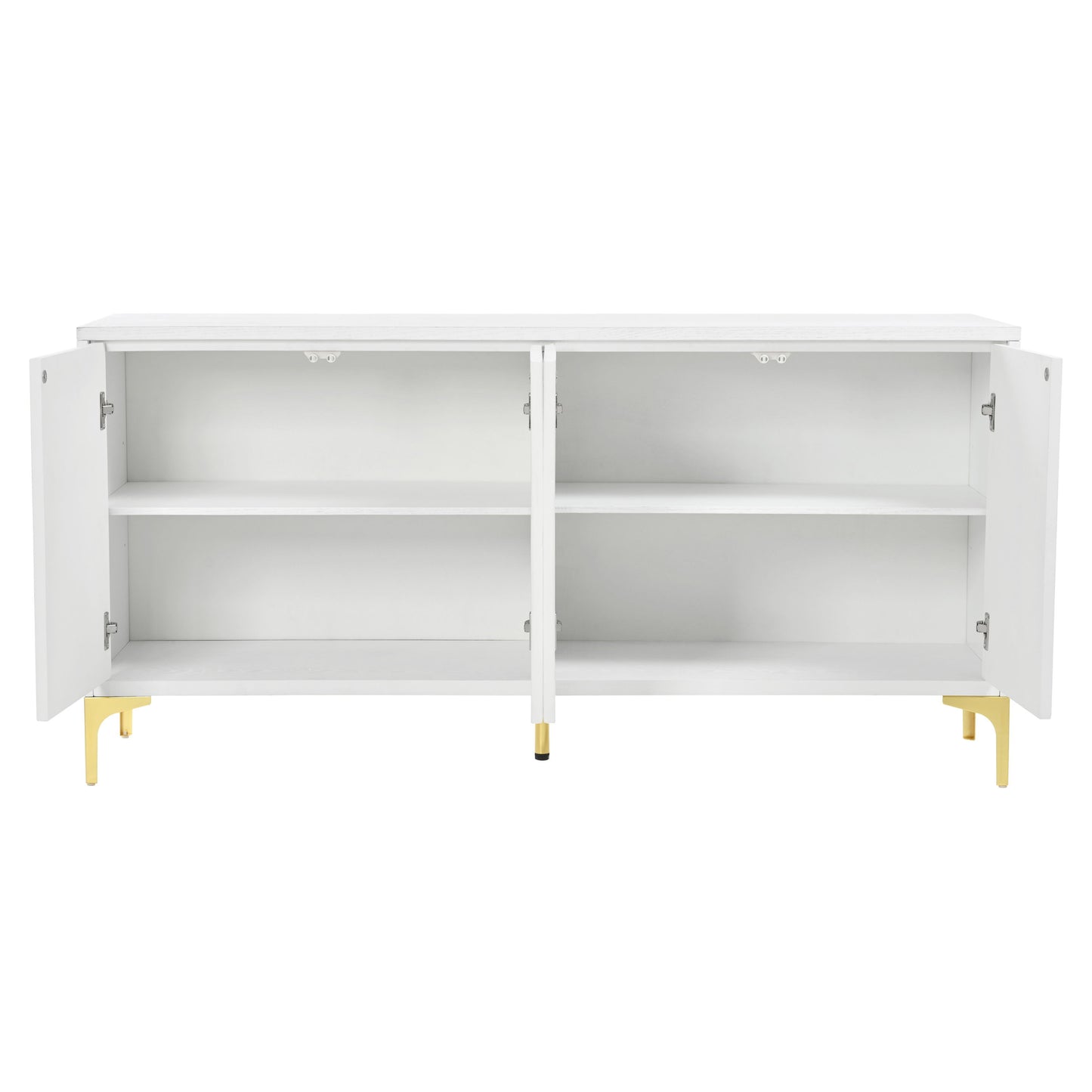 Multi Functional Storage Cabinet, 4 Door Sideboard With Unique Texture, Adjustable Shelves - White