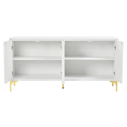 Multi Functional Storage Cabinet, 4 Door Sideboard With Unique Texture, Adjustable Shelves - White