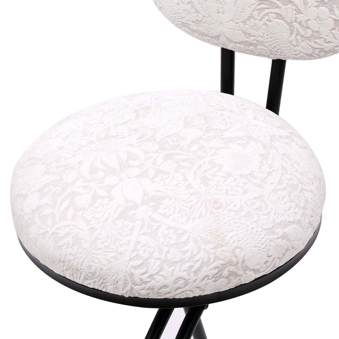 Round Print Bar Stools (Set of 2) Metal Upholstered Chairs For Kitchen Island & Dining Rooms - Black & White Print