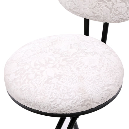 Round Print Bar Stools (Set of 2) Metal Upholstered Chairs For Kitchen Island & Dining Rooms - Black & White Print