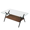 Rectangle Coffee Table With Tempered Glass Top And Metal Legs, Modern Table For Living Room, Transparent Glass - Dark Brown