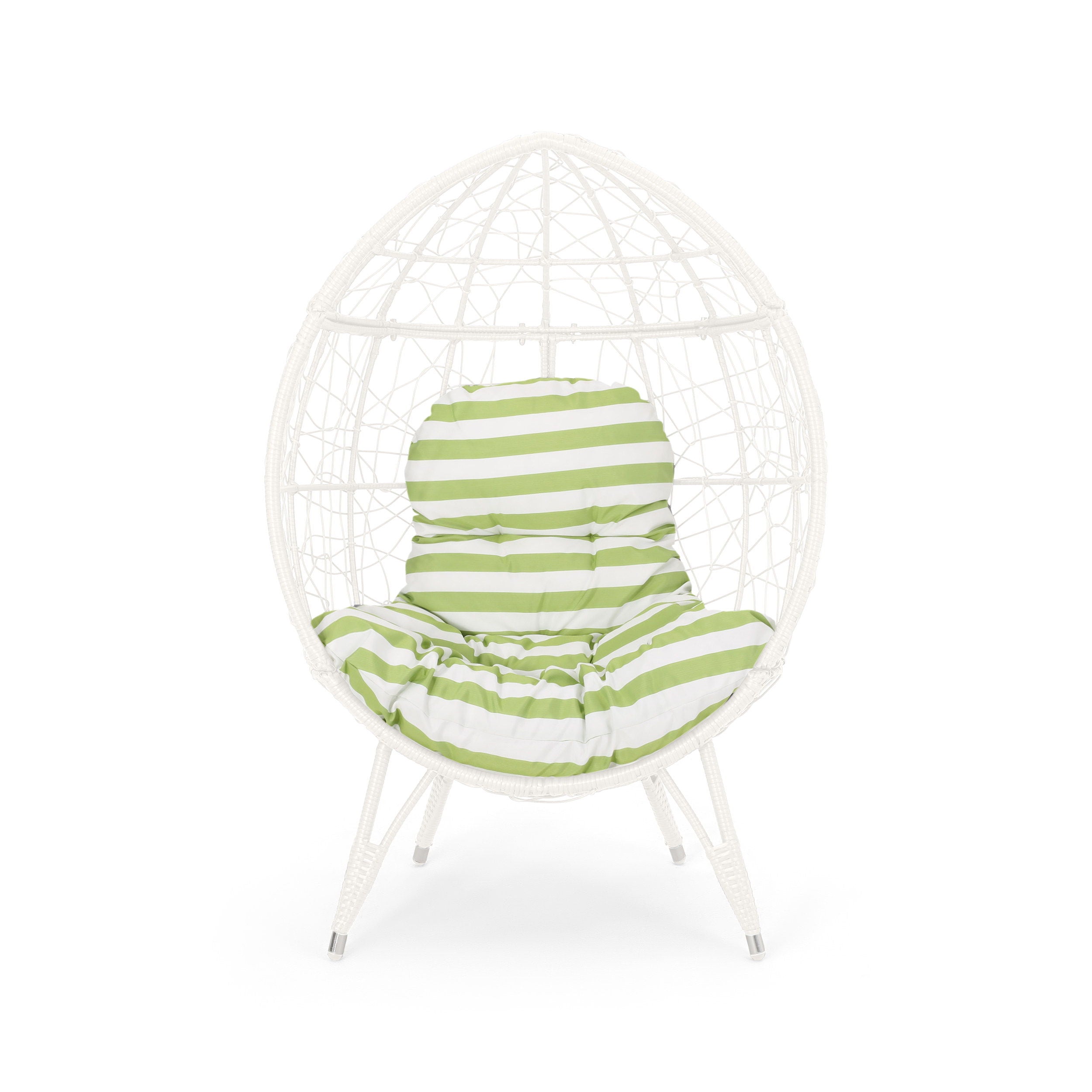 Cosmos - Round Hammered Iron Teardrop Chair - White / Green