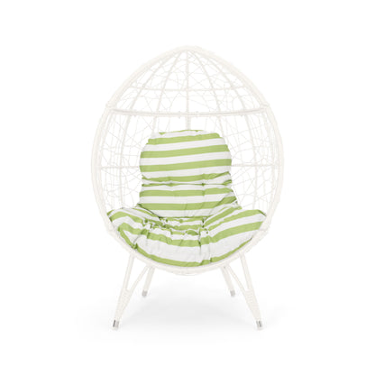 Cosmos - Round Hammered Iron Teardrop Chair - White / Green