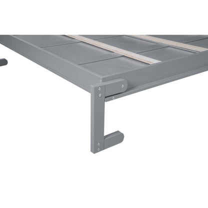 Queen Size Murphy Wall Bed With Shelves And LED Lights - Gray