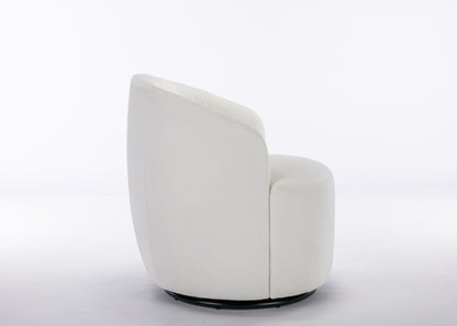 Chenille Fabric Swivel Accent Armchair Barrel Chair With Black Powder Coating Metal Ring - Ivory
