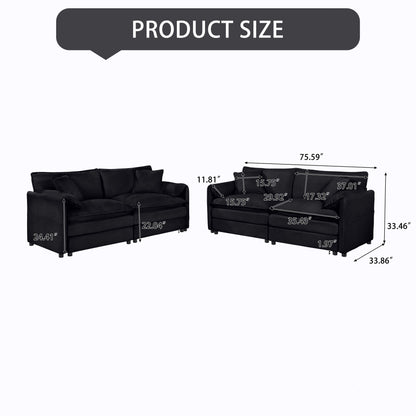 Oversized Deep Seat Luxury 2 Piece Sofa Set, Modern Chenille Comfy Cloud Couches For Living Room Office - Black