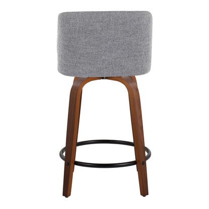 Toriano - Mid-Century Modern Fixed Height Counter Stool With Swivel With Round Footrest (Set of 2) - Walnut / Gray