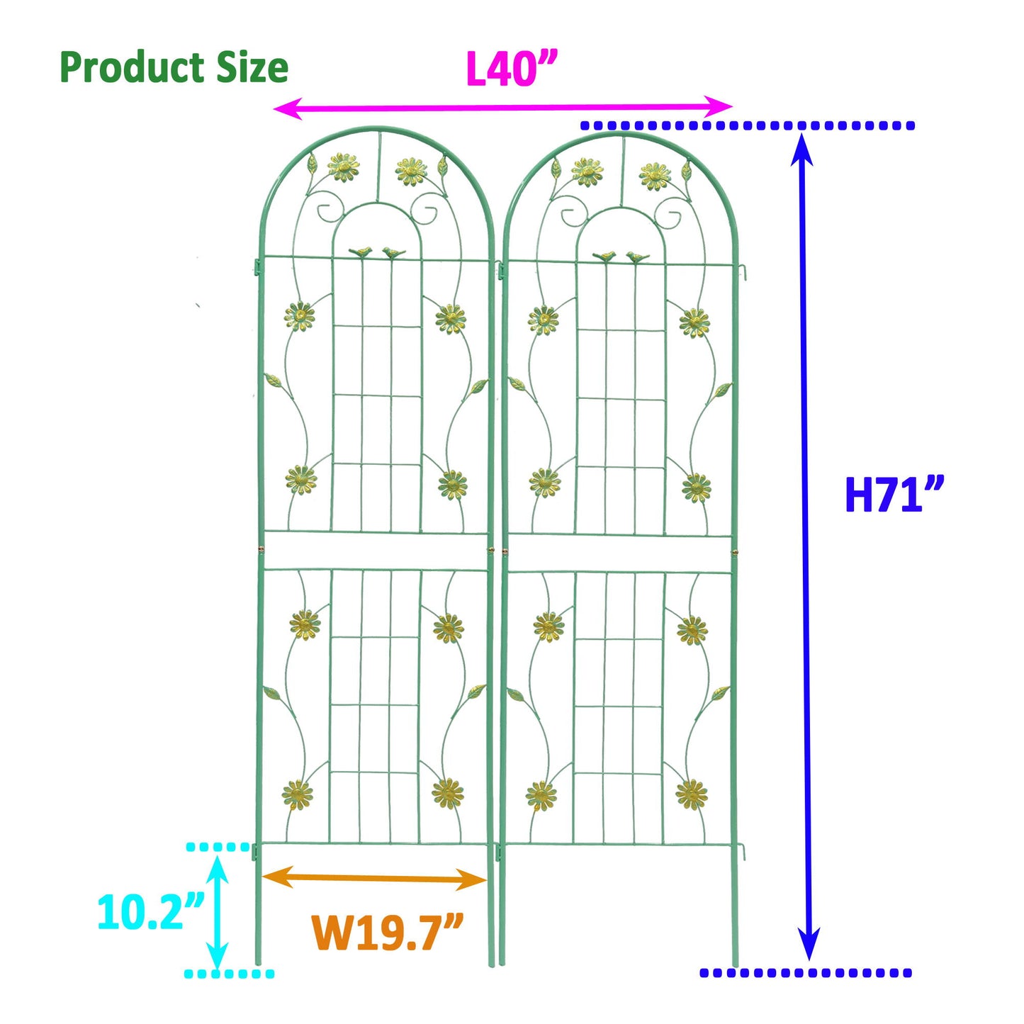 2 Pack Metal Garden Trellis Rustproof Trellis For Climbing Plants Outdoor Flower Support - Green