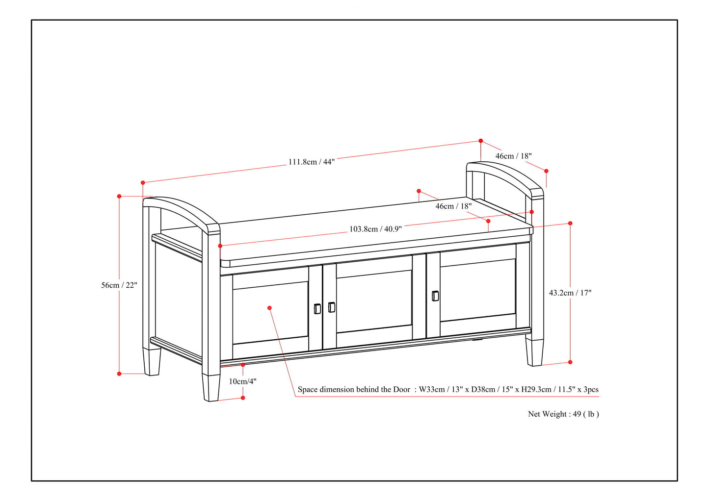 Warm Shaker - Entryway Storage Bench - Distressed Gray