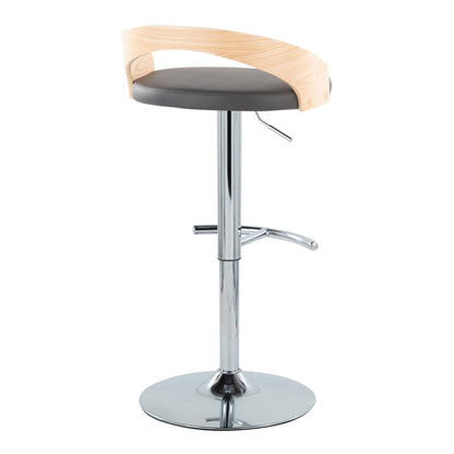 Grotto - Contemporary Adjustable Barstool With Swivel With Rounded T Footrest (Set of 2) - Chrome / Natural / Gray