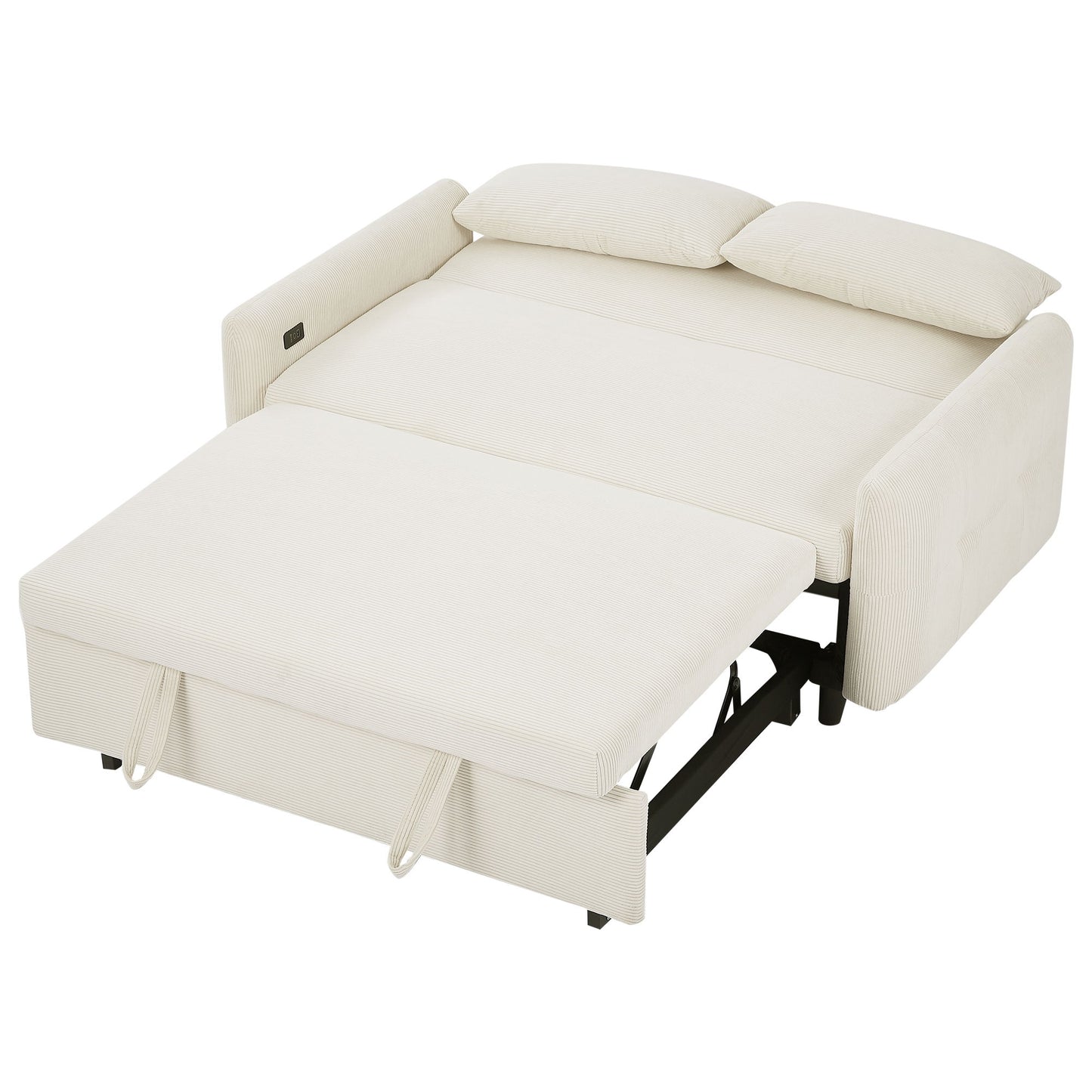 Pull Out Sofa Bed Convertible Couch 2 Seat Loveseat Sofa Modern Sleeper Sofa With 2 Throw Pillows And USB Ports For Living Room - Beige