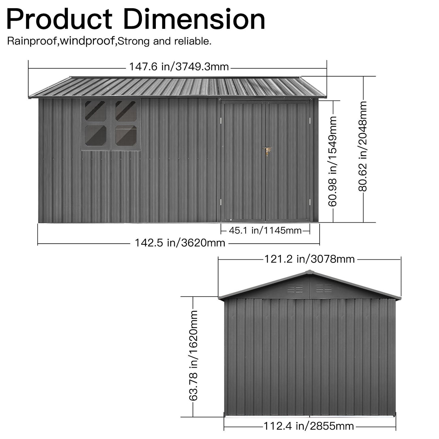 10'x12' Garden Sheds Outdoor Storage Sheds With Window - Gray