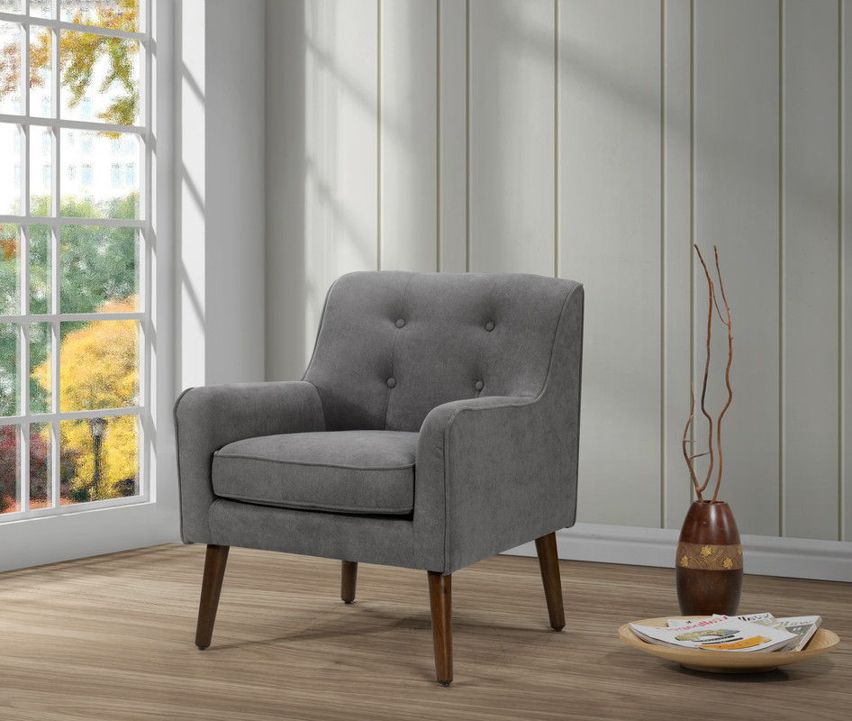 Ryder - Mid Century Modern Woven Fabric Tufted Armchair - Gray