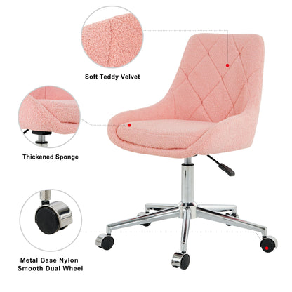 Modern Teddy Velvet Fabric Dining Chair With Golden Electroplated Legs, Soft And Comfortable, Adjustable And Space Saving - Pink