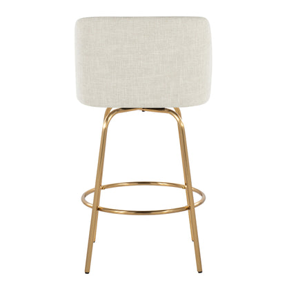 Toriano - Contemporary Fixed Height Counter Stool Swivel With Round Footrest (Set of 2) - Cream / Gold