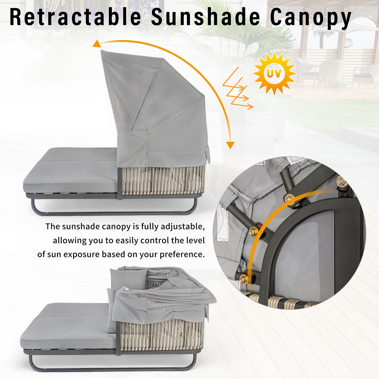 Outdoor Patio Daybed Rattan Daybed Outdoor Sunbed With Detachable Pillows For Patio, Backyard, Pool - Gray