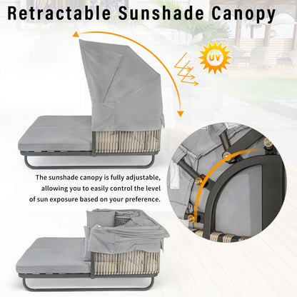 Outdoor Patio Daybed Rattan Daybed Outdoor Sunbed With Detachable Pillows For Patio, Backyard, Pool - Gray