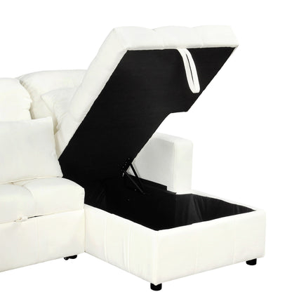 Oversized U - Shaped Sofa Versatile Sectional Sofa Pull Out Sofa Bed With Double Storage Chaise Lounges And 2 USB Ports For Living Room - Beige
