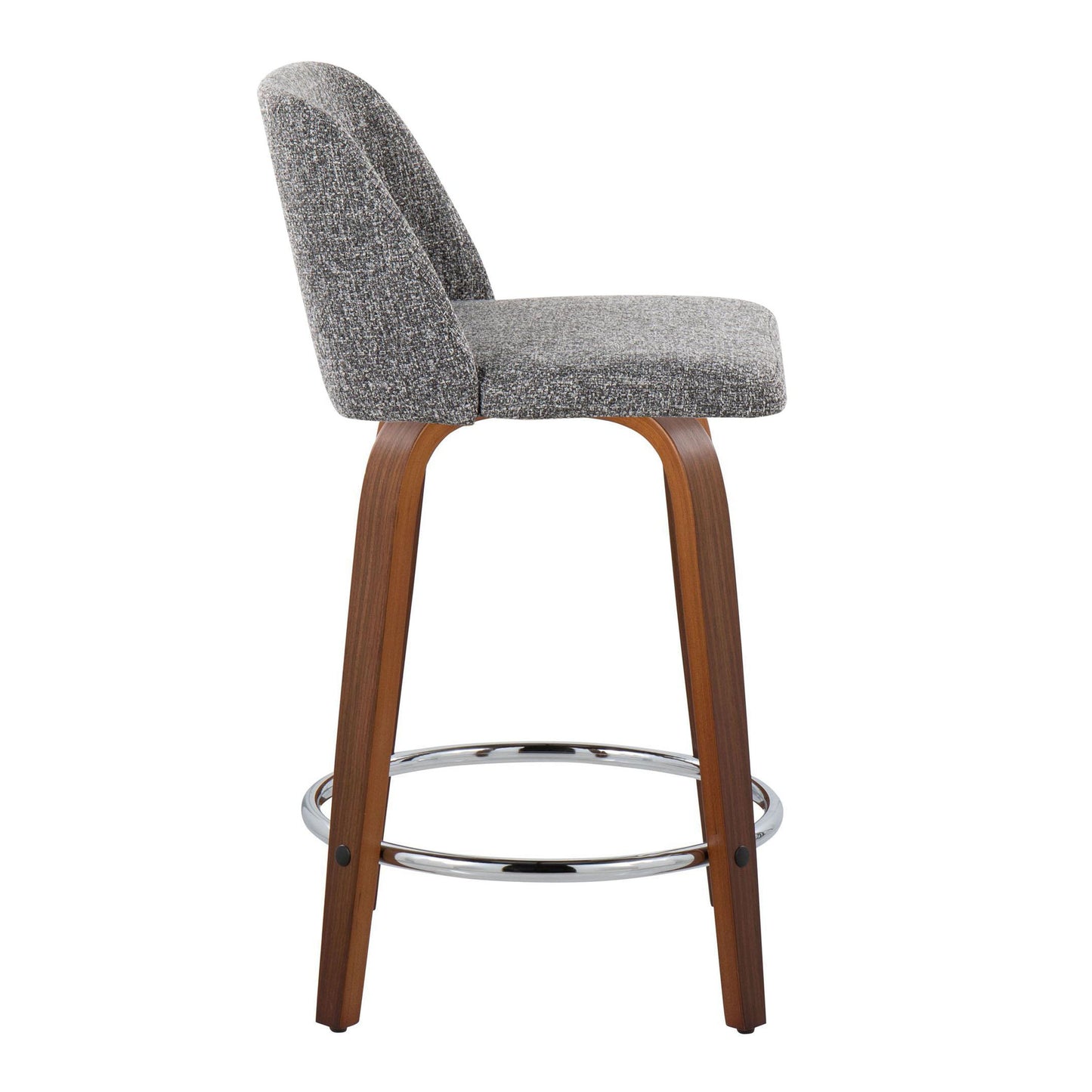 Toriano - Mid-Century Modern Fixed Height Counter Stool / Swivel And Round Footrest (Set of 2) - Walnut / Gray