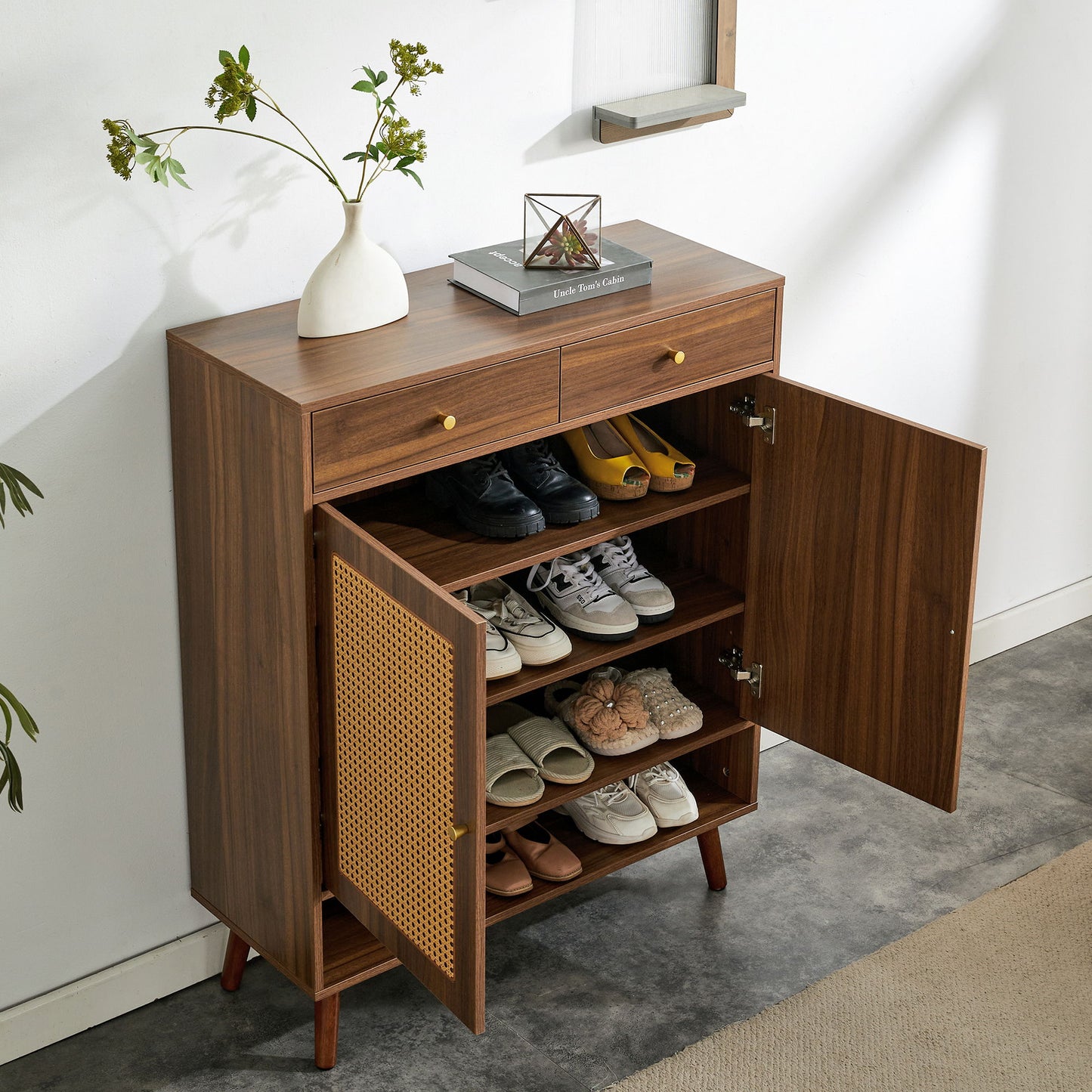Multi Functional Modern Minimalist Shoe Cabinet Perfectly Blends Into Nordic, Japanese, And Industrial Style Homes - Walnut