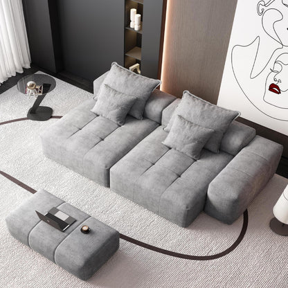 Modern Oversized Modular Sectional Sofa With 2 Chaise Lounge And 2 Armrest, Sparkling Chenille Fabric Soft Cushion Sofa With 4 Pillows, 4 Pieces Diy Combination Tufted Sofa, No Assembly Required - Gray