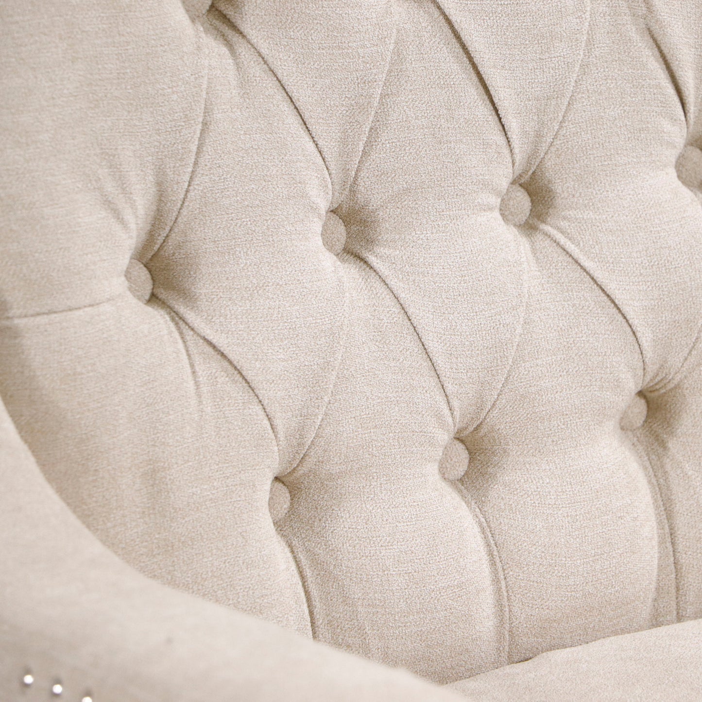 Accent Chair, Living Room Chair, Footrest Chair Set With Vintage Brass Studs, Button Tufted Upholstered Armchair For Living Room, Comfy Reading Chair For Bedroom, Reception Room - Beige