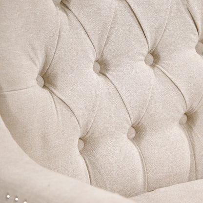 Accent Chair, Living Room Chair, Footrest Chair Set With Vintage Brass Studs, Button Tufted Upholstered Armchair For Living Room, Comfy Reading Chair For Bedroom, Reception Room - Beige