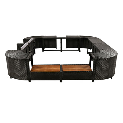 Spa Surround Spa Frame Quadrilateral Outdoor Rattan Sectional Sofa Set With Mini Sofa, Wooden Seats And Storage Spaces - Gray