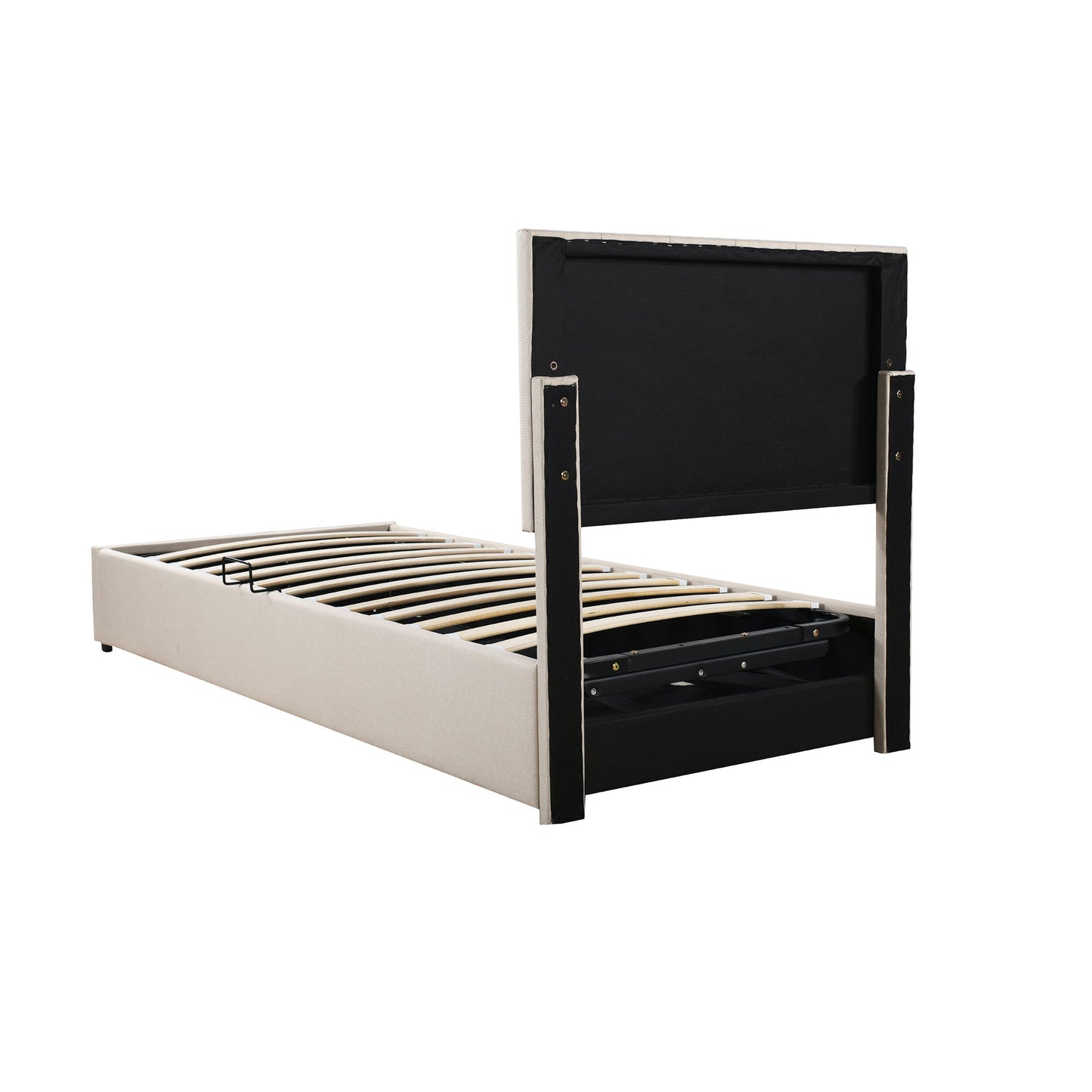 Twin Size Upholstered Platform Bed With A Hydraulic Storage System - Beige
