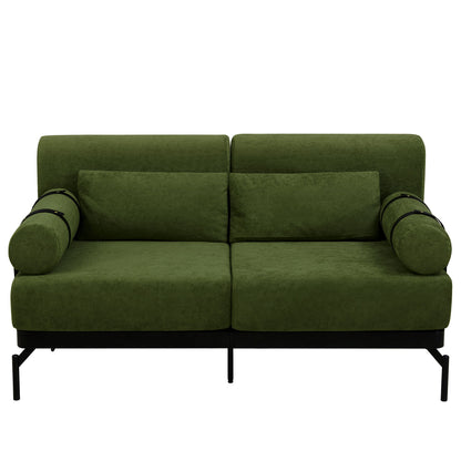 Modern Loveseat Sofa 2 Seater With USB Ports, Cylindrical Armrests - Green
