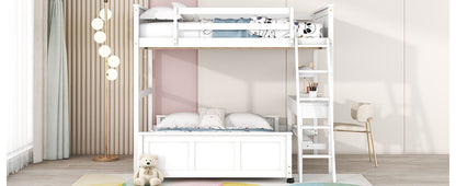 Full Over Full Bunk Bed With Desk - White