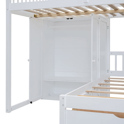 Full Over Twin Bunk Bed With Wardrobe, Drawers - White