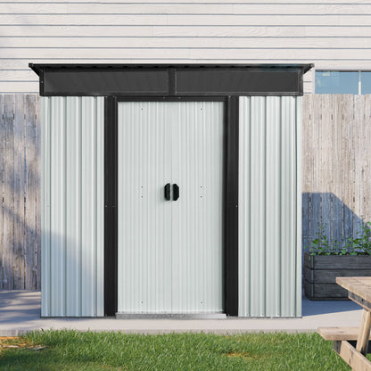 6Ft X 5Ft Outdoor Metal Storage Shed With Lockable Sliding Doors And Transparent Plate For Garden, Lawn - White / Black
