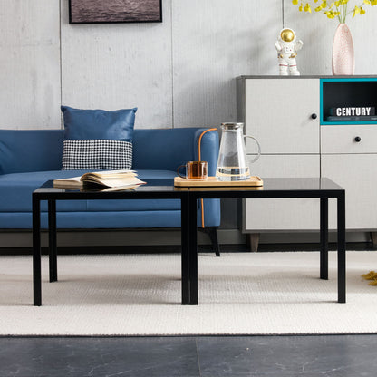 Coffee Table (Set of 2), Square Modern Table With Tempered Glass Finish For Living Room - Black