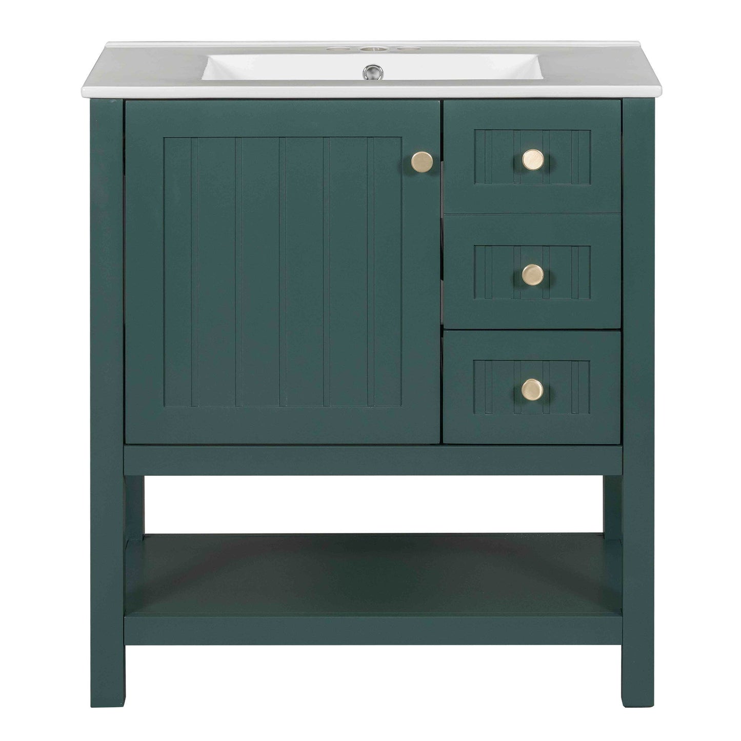 Transitional Style Bathroom Vanity Cabinet Combo With Ceramic Sink - Green