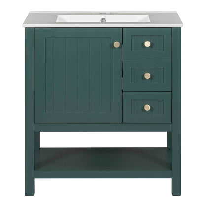 Transitional Style Bathroom Vanity Cabinet Combo With Ceramic Sink - Green