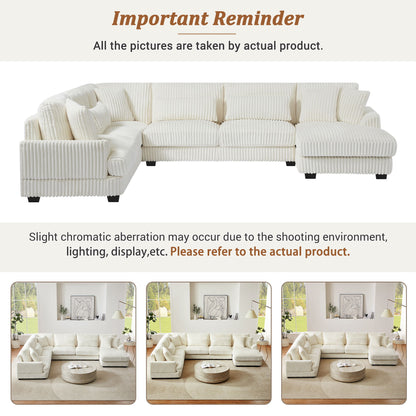Oversized Sectional Sofa U - Shaped Sofa Couch Modern Sofa Upholstered In Soft Corduroy With A Chaise Lounge For Living Room - Beige